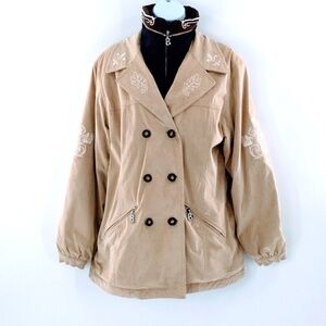 Bogner Womens Vtg Ski Jacket Tan Faux Suede Layerlite System Embroidered Sz 8